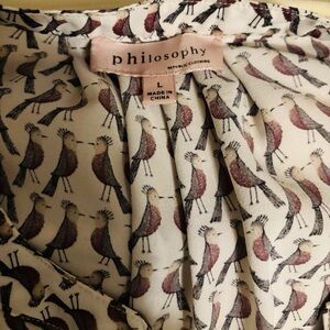 Philosophy Cream and Burgundy Bird Pattern Top